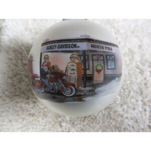 Harley-Davidson 2008 Glass Ball Ornament With North Pole Gas Station Scene